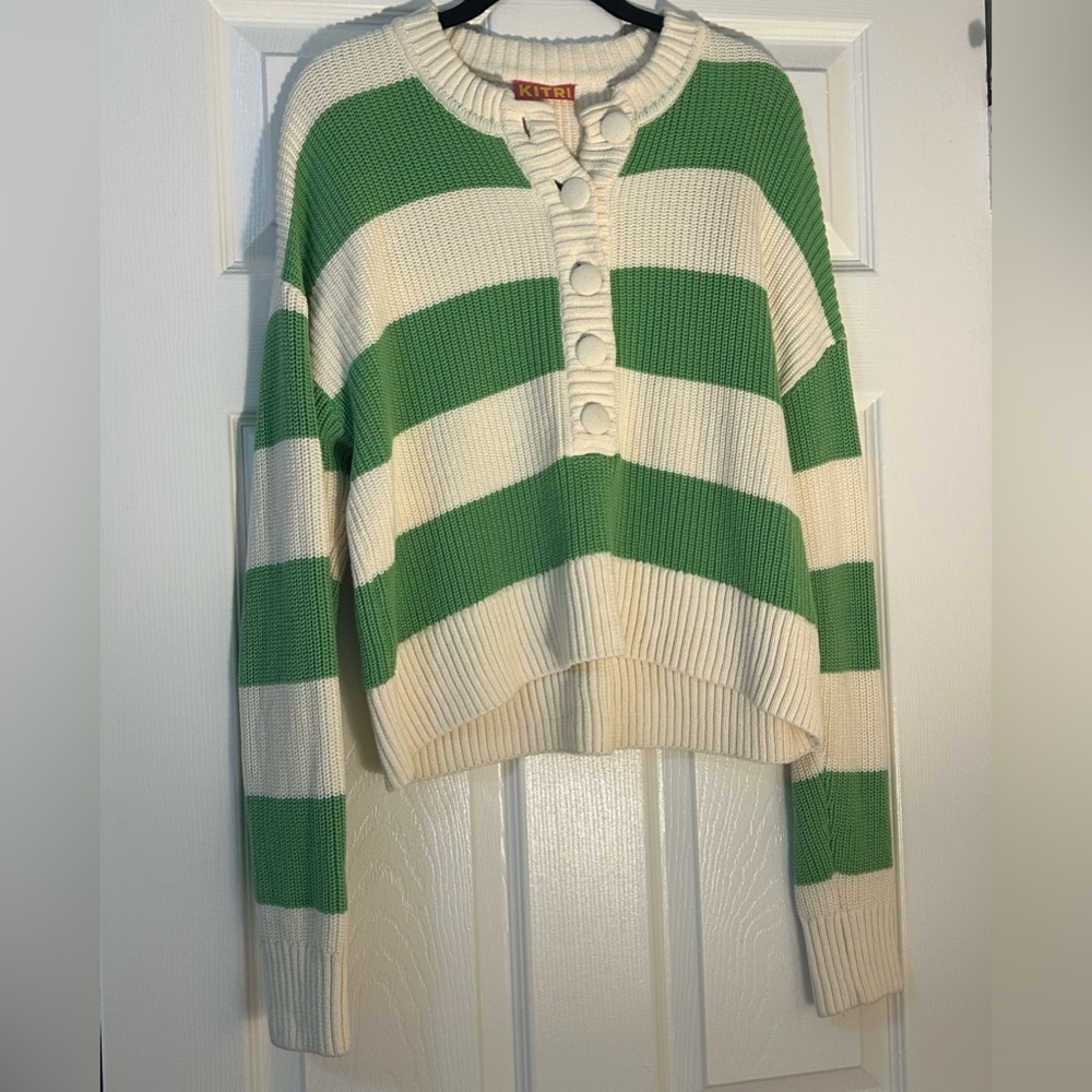 KITRI Mirabel Green Stripe Knit Sweater